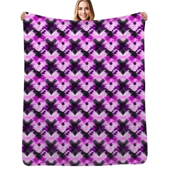Pink purple ikat pattern design Flannel Blankets Soft Warm Throw Blanket Autumn Camping Bedroom Aesthetic Bedspread