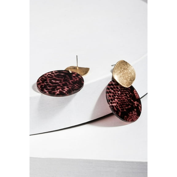 Pink resin animal print earring with stud backing