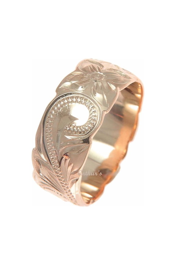 Pink rose gold plated 925 sterling silver Hawaiian 8mm plumeria flower scroll cut out edge ring size 3 to 12
