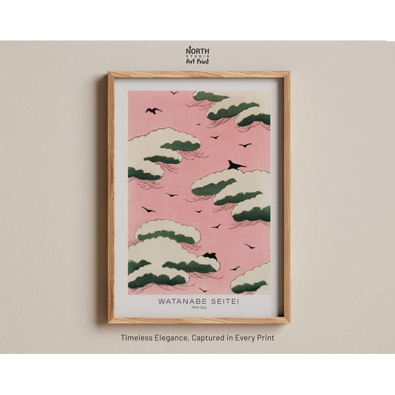 Pink sky with birds Watanabe Seitei Japanese Clouds Poster Unframed Paper Print