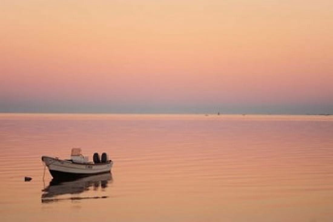Pink sunrise with small boat in the ocean Ifaty Tulear Madagascar Canvas Art - Anthony Asael DanitaDelimont (29 x 19)
