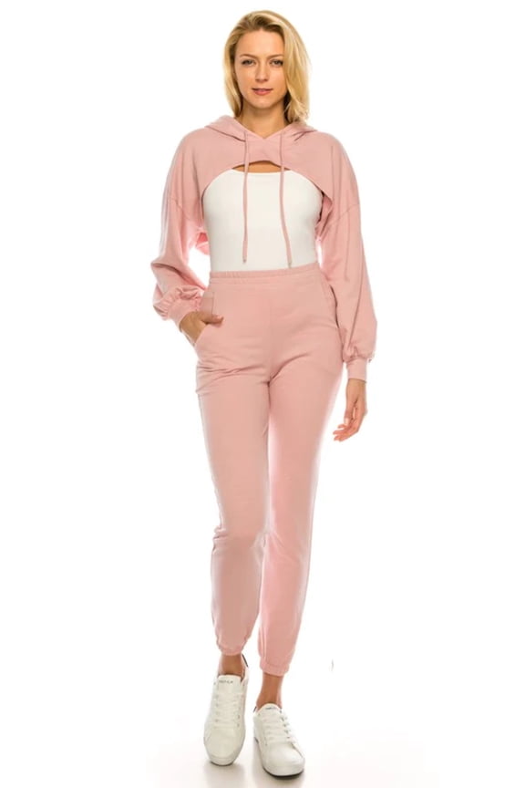 Pink super crop top and bottom set