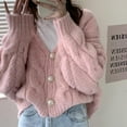 thumbnail image 1 of Pink sweater coat women autumn 2022 retro lazy style Korean version loose outwear V-neck single breasted casual knitted cardigan, 1 of 6