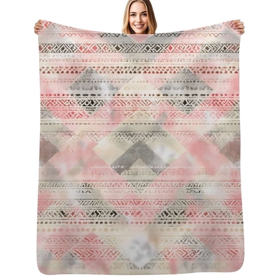 Pink tribal geometric pattern Flannel Blanket Warm Soft Bedding Throws Winter Camping Chair Sofa Bed