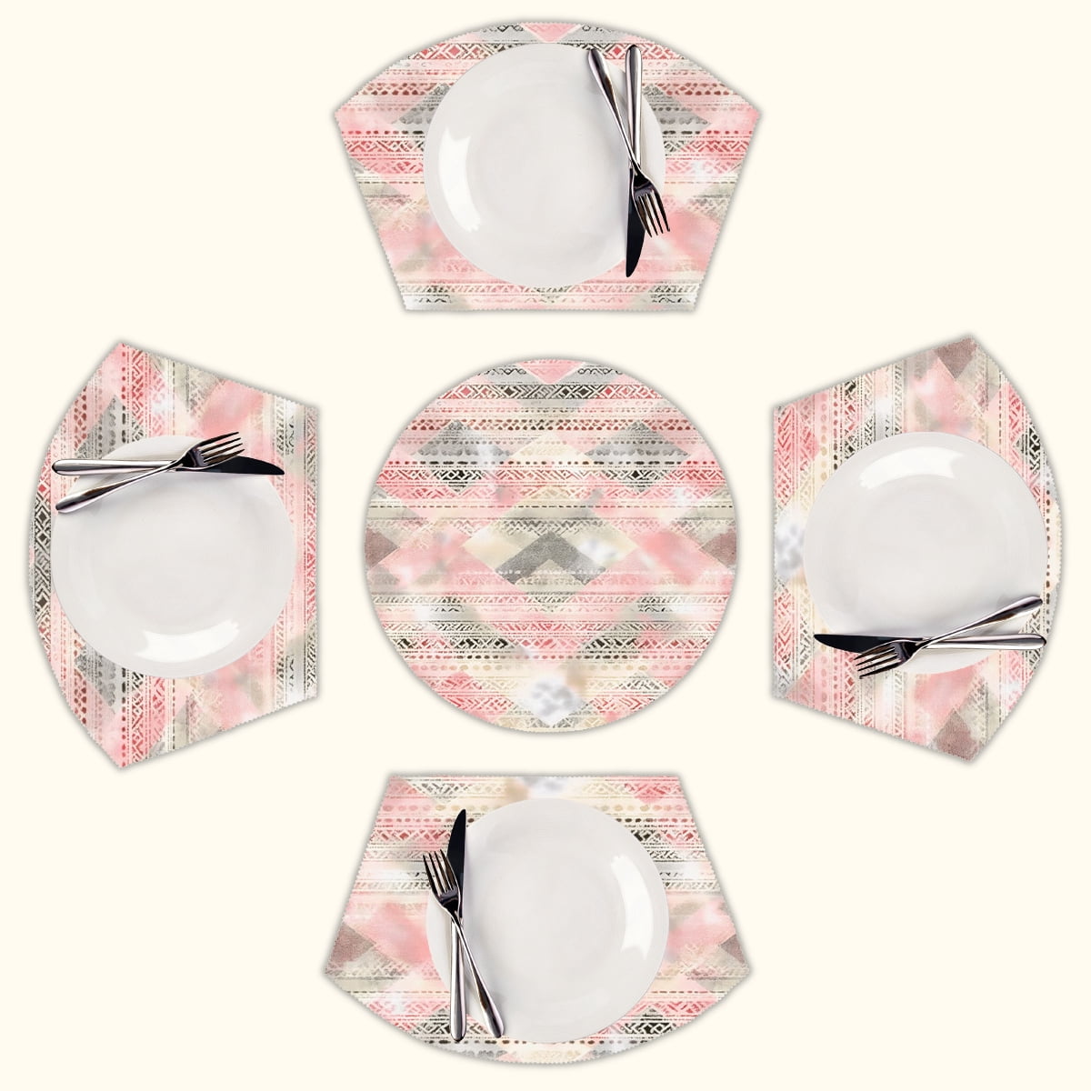 Pink tribal geometric pattern Round Table Placemats Set Of 5 Wedge ...