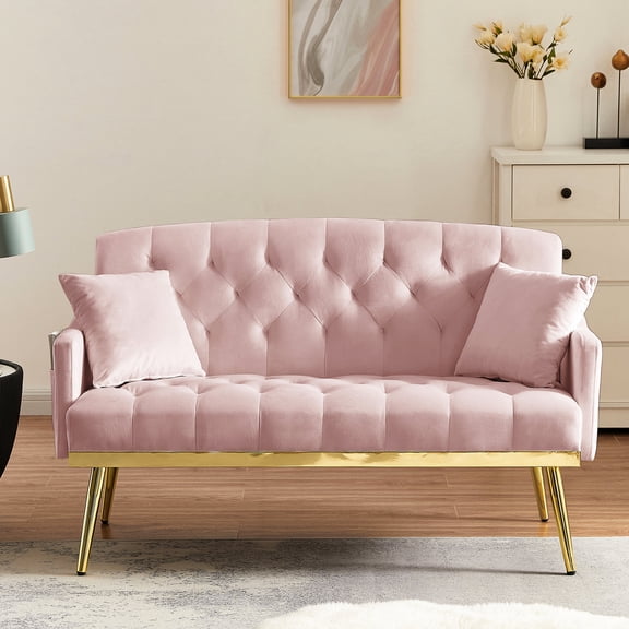 Pink velvet 2-seater sofa with well-distributed stitching / Durable and stylish for long-term use