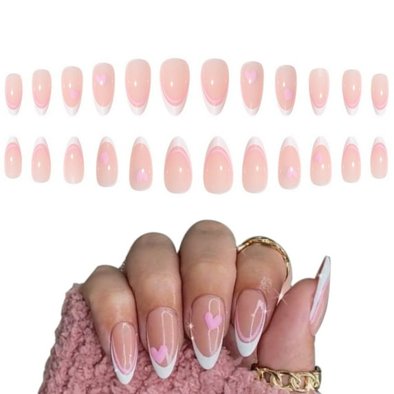 Pink water drop almond nail patch Cute wind cut nail patch fake nail enhancement (24PCS)