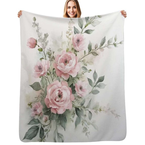 Pink wildflowers Soft Blanket Travel Bedding Throws Flannel Bedspread Sofa Bed Cover
