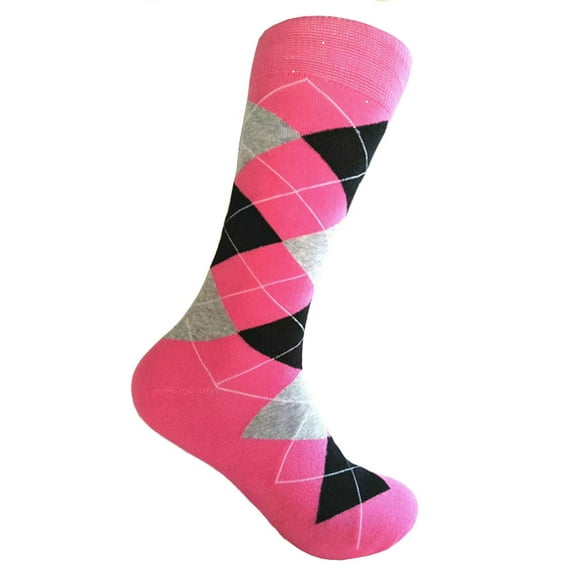 Pink with Black and Gray Color Mid-calf Argyle Dress Casual Socks For Men