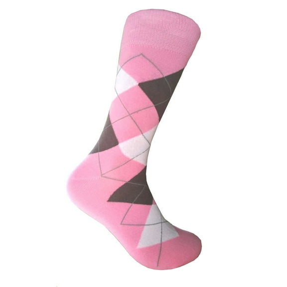Pink with Chocolate Gray and White Color Mid-calf Argyle Dress Casual Socks for Men