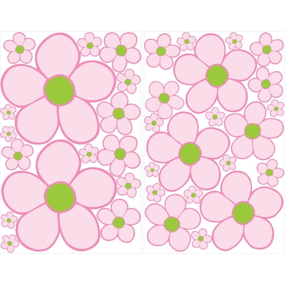 Pink with Green Daisy Flower Wall Decals Stickers Flower Wall Decor