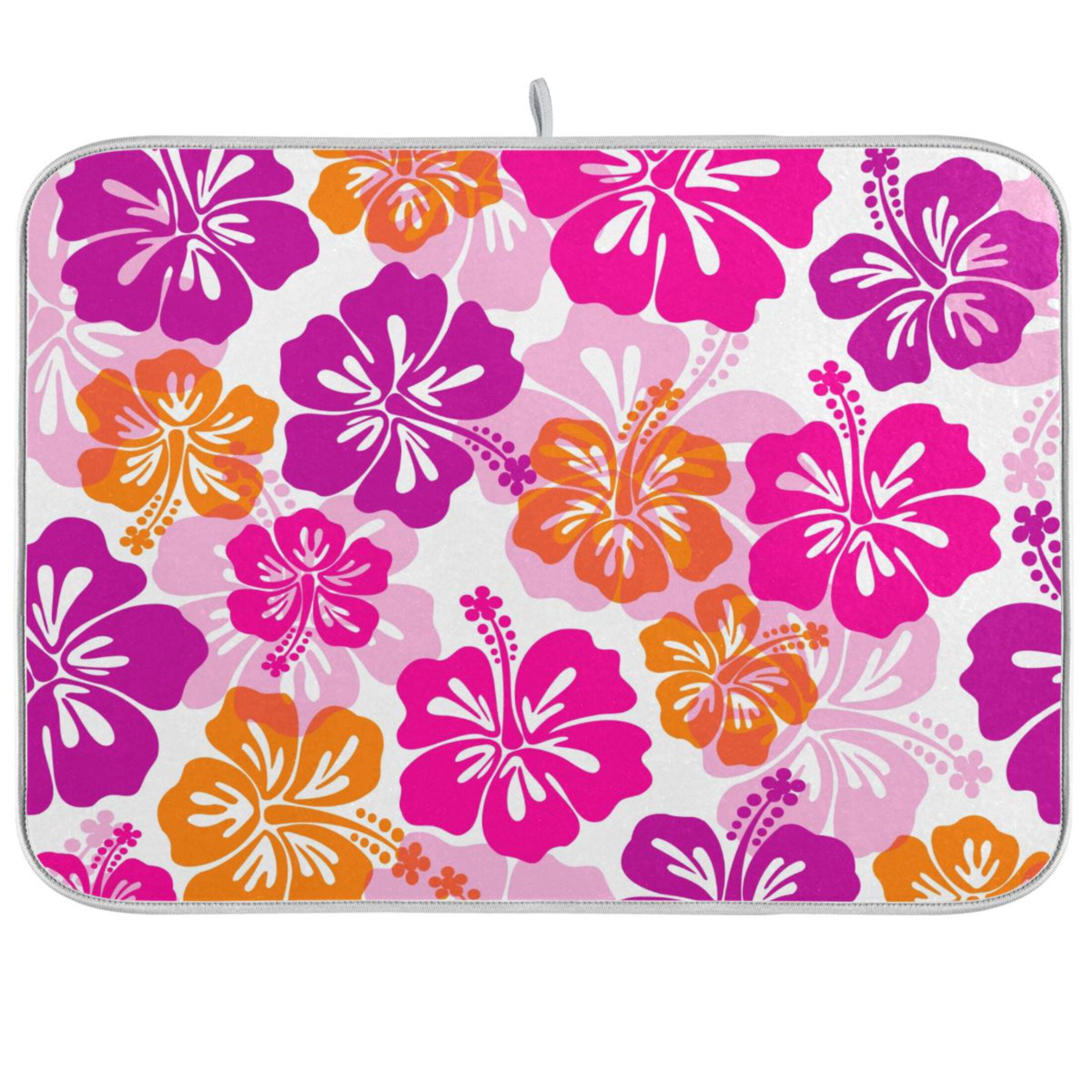 Pink with Hibiscus Dish Drying Mat Microfiber Kitchen Mats Large ...