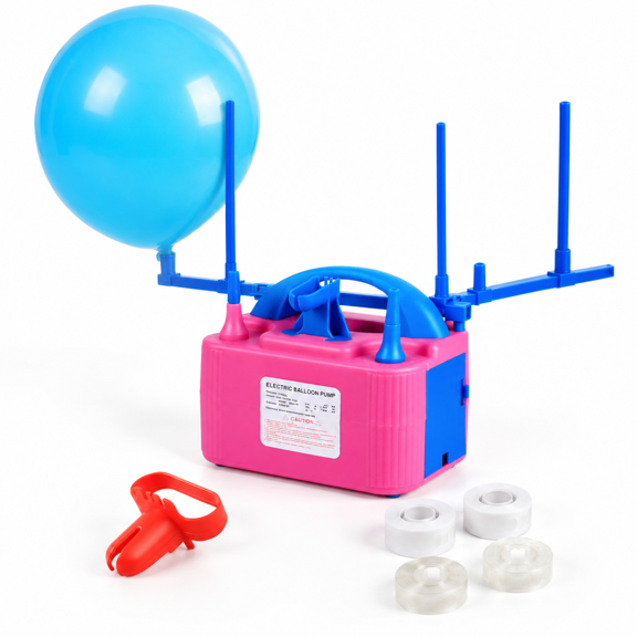 Pink-with Sizer Electric Balloon Pump with Dual Nozzles for Party Decorations