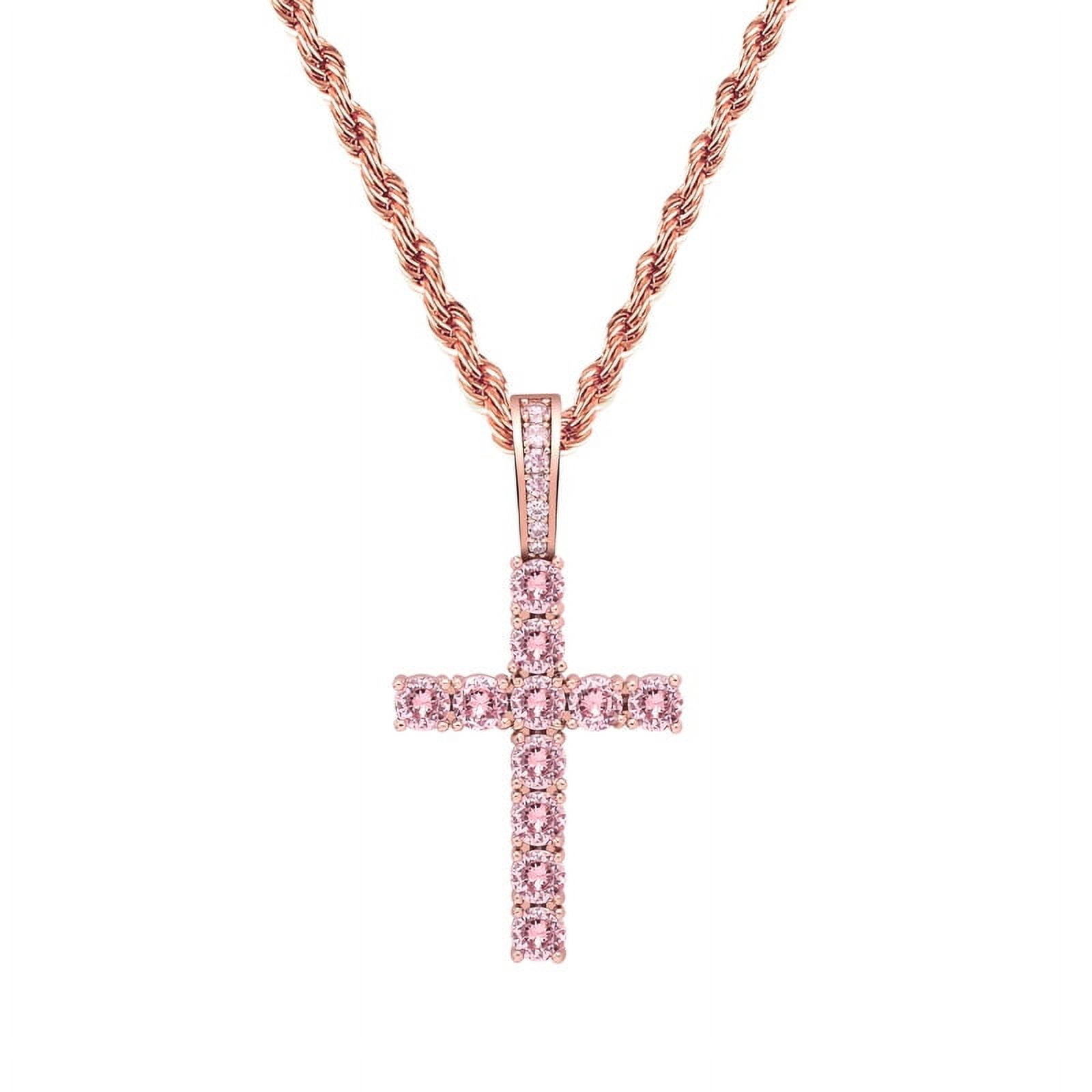Pink zircon hollow cross Ankh Jewelry Set 14K Yellow Gold Material