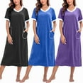 thumbnail image 1 of PinkBeautiM 3 Pack Long Nightgowns for Women Short Sleeve Sleepwear V Neck Sleep Shirt Loungewear with Pockets, 1 of 7
