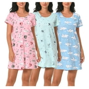 PinkBeautiM 3 Pack Nightgowns for Women Cotton Casual Sleepshirts Short Sleeve Soft Sleepwear