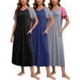 thumbnail image 1 of PinkBeautiM 3 Pack Long Nightgowns for Women Short Sleeve Sleepwear V Neck Sleep Shirt Loungewear with Pockets, 1 of 7