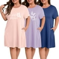 thumbnail image 1 of FEREMO Nightgowns for Women Plus Size Print Pajama Dress Short Sleeves Sleepwear with Pockets 3 Pack, 1 of 7