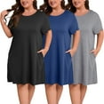 thumbnail image 1 of FEREMO Nightgowns for Women Plus Size Print Pajama Dress Short Sleeves Sleepwear with Pockets 3 Pack, 1 of 7