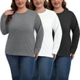 thumbnail image 1 of PinkBeautiM Womens Plus Size Tops Long Sleeve Shirts Crew Neck Casual Soft Blouse3 Pack, 1 of 6