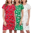 thumbnail image 1 of PinkBeautiM Christmas Nightgowns for Women Cotton Soft Nightshirts Printed Round Neck Sleep Dress 3 Pack, 1 of 6