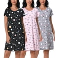 thumbnail image 1 of PinkBeautiM Cotton Nightgowns for Women Soft Nightshirts Printed Round Neck Sleep Dress 3 Pack, 1 of 7