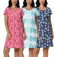 thumbnail image 1 of PinkBeautiM Cotton Nightgowns for Women Soft Nightshirts Printed Round Neck Sleep Dress 3 Pack, 1 of 7