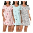 thumbnail image 1 of PinkBeautiM Cotton Nightgowns for Women Soft Nightshirts Printed Round Neck Sleep Dress 3 Pack, 1 of 6