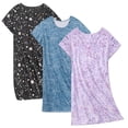 thumbnail image 1 of PinkBeautiM Cotton Nightgowns for Women Soft Nightshirts Printed Round Neck Sleep Dress 3 Pack, 1 of 5