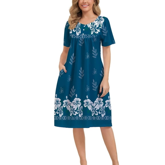 PinkBeautiM Nightgown for Women Button Short Sleeve House Dresses with Pockets