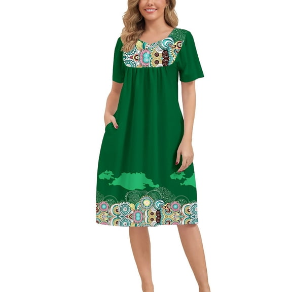 PinkBeautiM Nightgown for Women Button Short Sleeve House Dresses with Pockets
