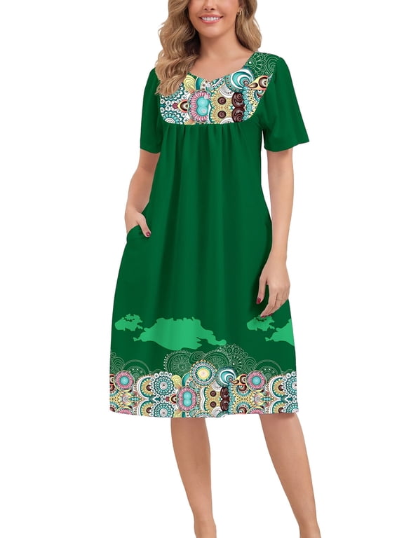 Nightgown for Women Button Short Sleeve House Dresses with Pockets