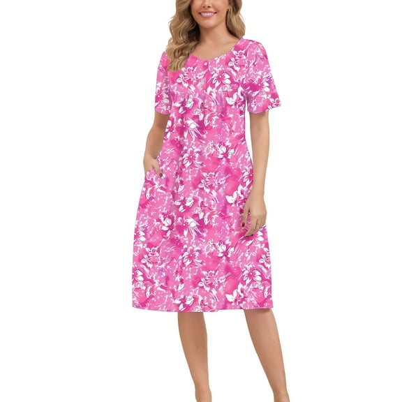 PinkBeautiM Nightgown for Women Button Short Sleeve House Dresses with Pockets