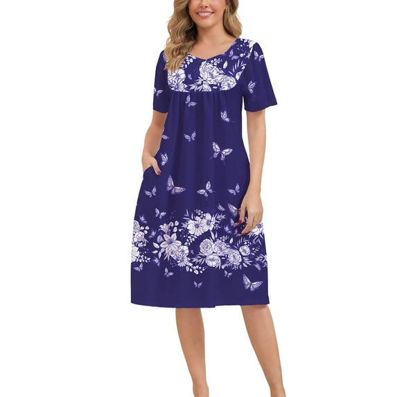 PinkBeautiM Nightgown for Women Button Short Sleeve House Dresses with Pockets