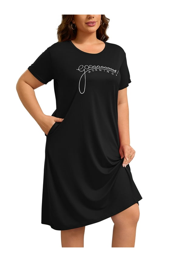Nightgowns for Women Plus Size Print Short Sleeve Sleepwear with Pockets