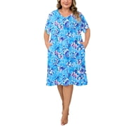 PinkBeautiM Nightgowns for Women Plus Size Print V Neck House Dress with Pockets