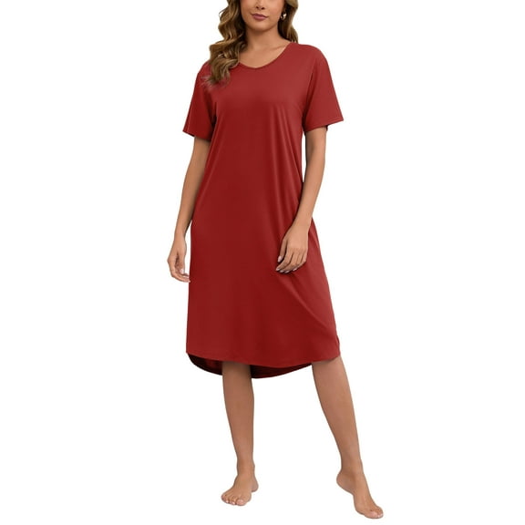 PinkBeautiM Nightgowns for Women V Neck Pajamas Dress Short Sleeve Soft Sleepwear