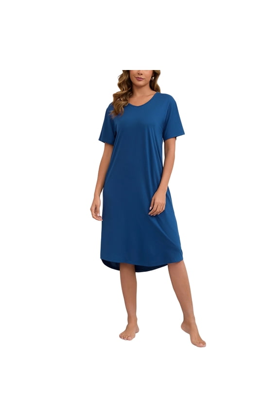 Nightgowns for Women V Neck Pajamas Dress Short Sleeve Soft Sleepwear