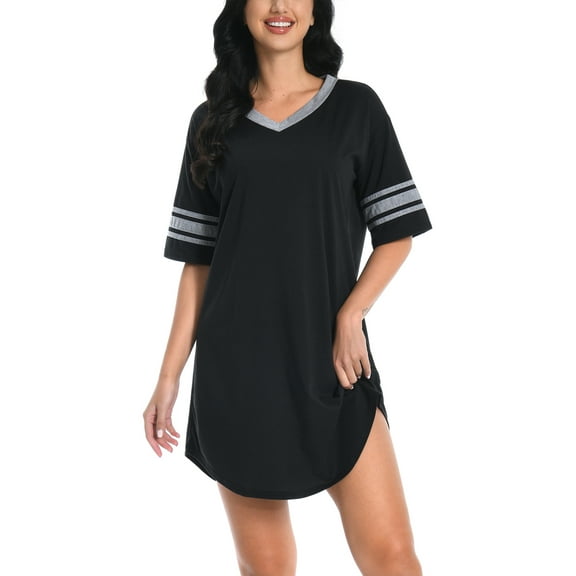 PinkBeautiM Nightgowns for Women V Neck Soft Sleep Shirt Night Dress Casual Short Sleeve Sleepwear