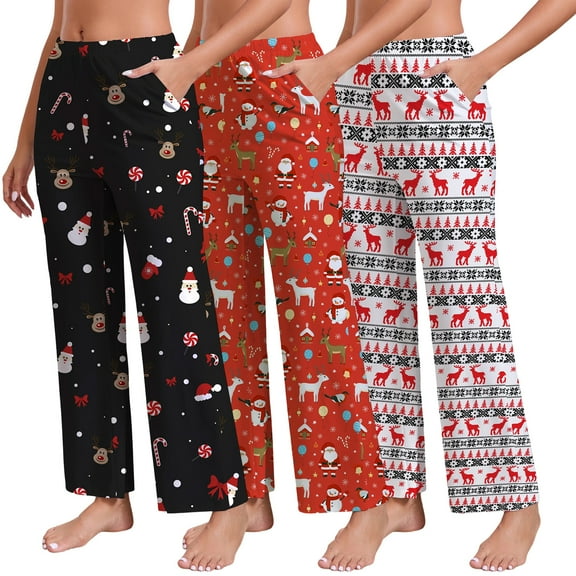 PinkBeautiM Womens Pajama Pants with Pockets, Soft Stretch Lounge Pants 3 Pack, Sizes M-XXXL