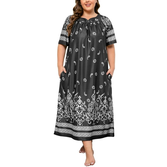 PinkBeautiM Plus Size Maxi Nightgowns for Women House Dress with Pockets Short Sleeve Sleepwear