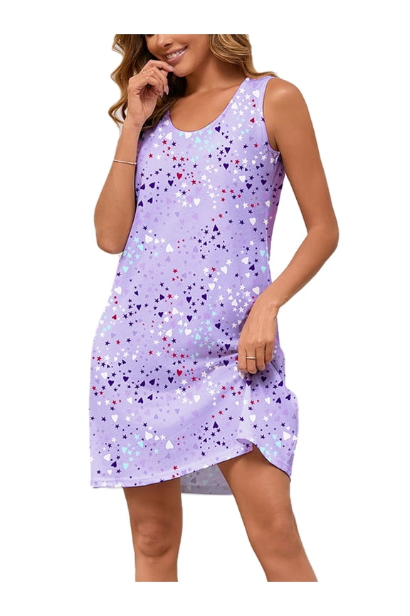 Sleeveless Night Shirts for Women Cotton Cute Prints Nightgown
