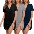 thumbnail image 1 of PinkBeautiM Nightgowns for Women Button Down Sleepshirts Short Sleeve V Neck Nightshirt Soft Sleepwear 3 Pack, 1 of 7