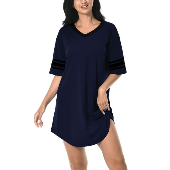 PinkBeautiM Women Nightgown Soft Nightwear Sleepshirt Loose Short Sleeve Solid Sleepwear