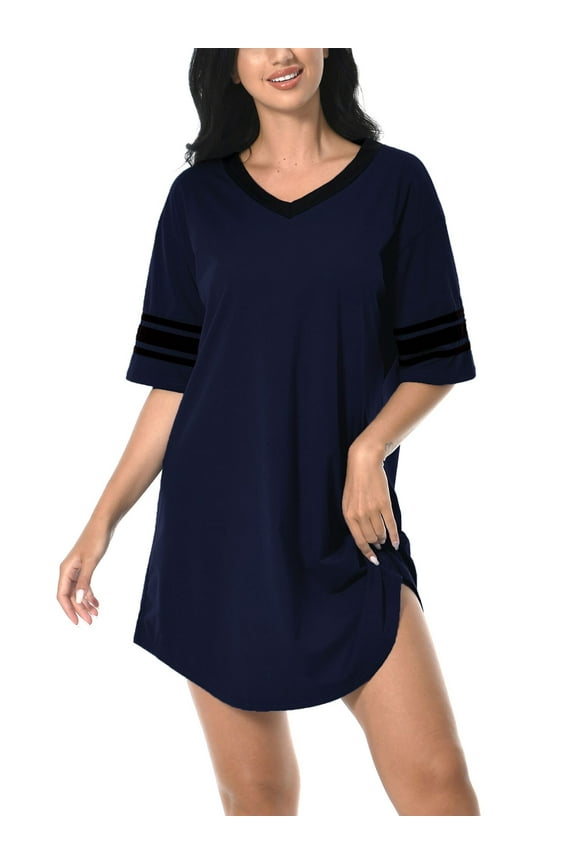 Women Nightgown Soft Nightwear Sleepshirt Loose Short Sleeve Solid Sleepwear