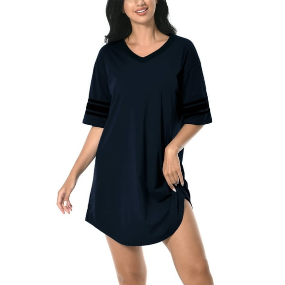 PinkBeautiM Women Nightgown Soft Nightwear Sleepshirt Loose Short Sleeve Solid Sleepwear