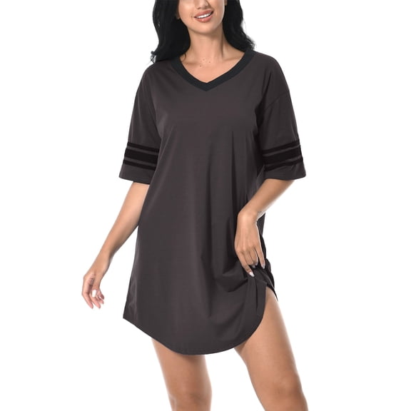 PinkBeautiM Women Nightgowns Soft Sleep Shirt Night Dress Casual Short Sleeve V Neck Sleepwear