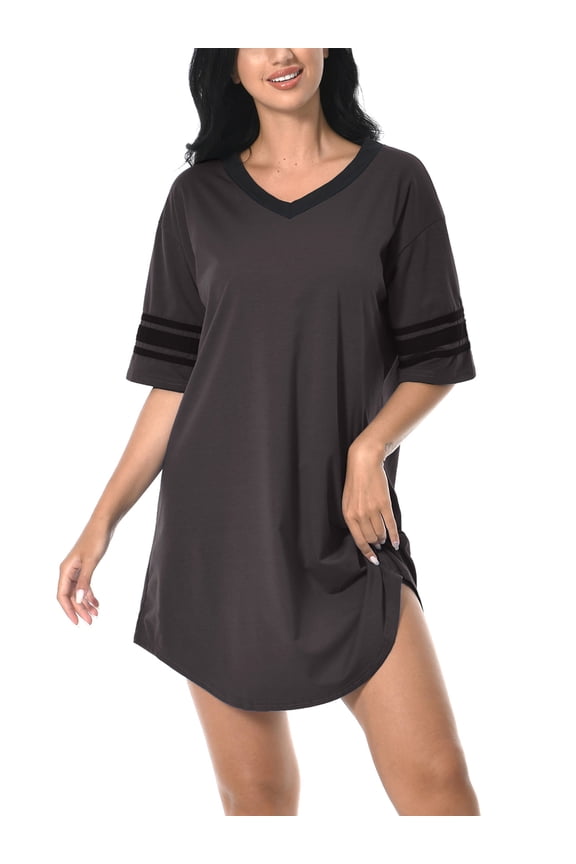 Women Nightgowns Soft Sleep Shirt Night Dress Casual Short Sleeve V Neck Sleepwear