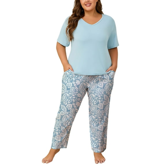 PinkBeautiM Women Plus Size Pajamas Set Prints Pjs Sleepwear with Pockets