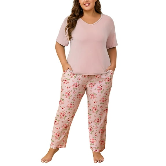 PinkBeautiM Women Plus Size Pajamas Set Prints Pjs Sleepwear with Pockets